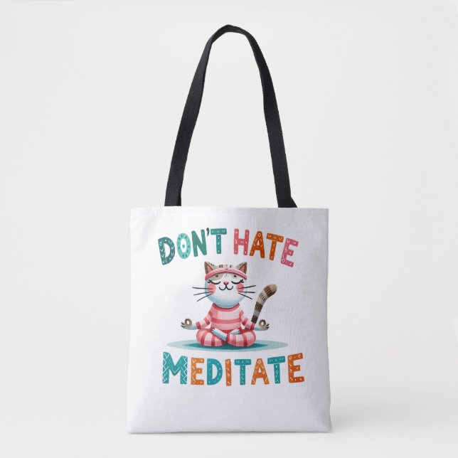 Bolso De Tela "No odies meditar" Gracioso gato Lover (Anverso)