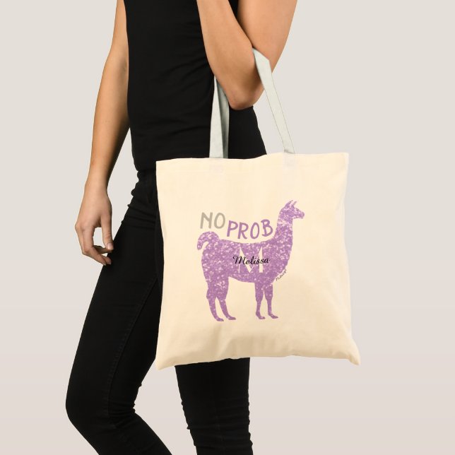 Bolso De Tela No Prob Llama Light Purple Sparkles Monograma (Anverso (producto))