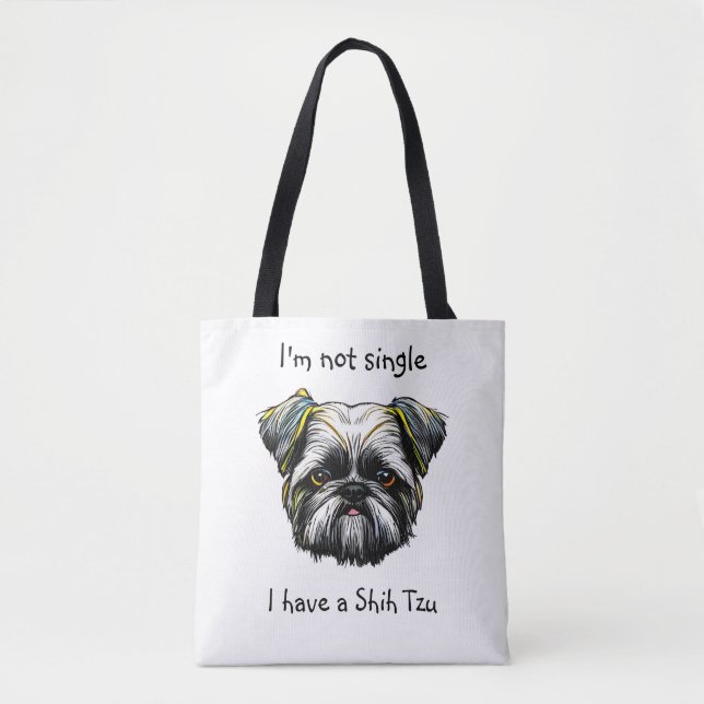 Bolso De Tela No soy soltero, tengo un Shih Tzu (Anverso)