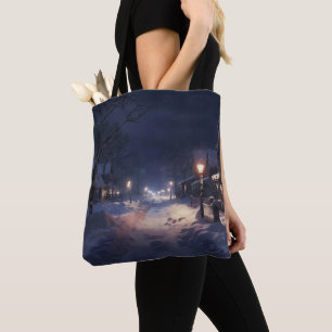 Bolso De Tela Noche de invierno en el pueblo