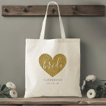 Bolso De Tela Noche de oro moderno novia personalizada<br><div class="desc">Bolsa de tetas de diseño Personalizado con corazón purpurina dorado y moderno diseño de caligrafía manual. Personaliza con el nombre de la novia.</div>