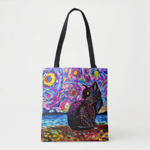 Bolso De Tela Noche estrellada de gato negro