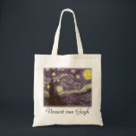 Bolso De Tela Noche estrellada de Vincent van Gogh, Bella Artes<br><div class="desc">Noche estrellada (1889) de Vincent van Gogh es una pintura vintage de la naturaleza del paisaje artístico de arte fino. Vista de una ciudad en un valle por la noche con nubes girando, las estrellas brillando y una hermosa luna dorada de media luna amarilla. Se pintó durante el día desde...</div>