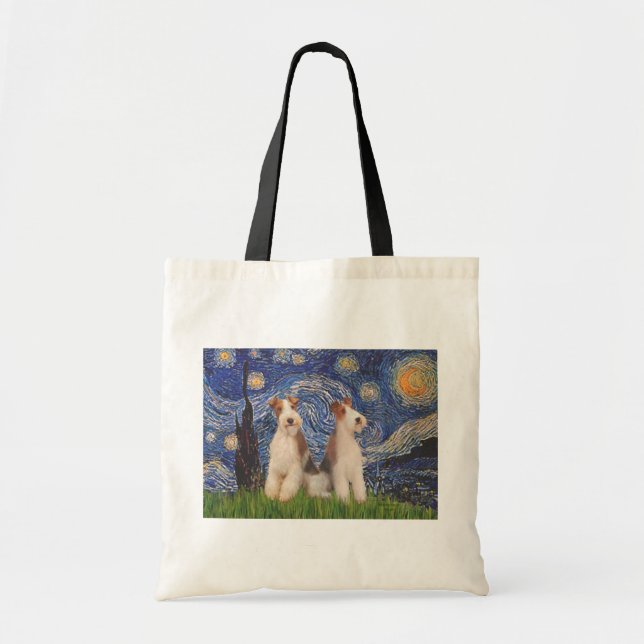 Bolso De Tela Noche estrellada - Dos hilos Fox Terriers (Frente)