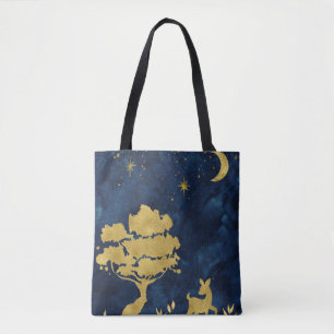 Bolso De Tela Noche estrellada - silueta dorada