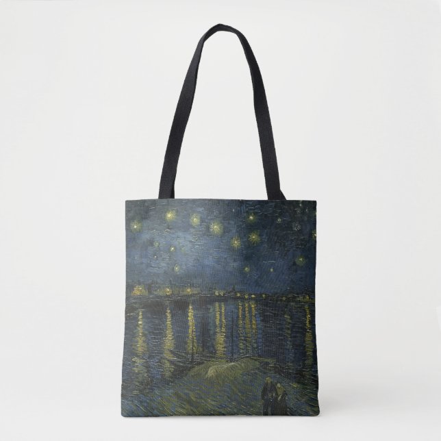 Bolso De Tela Noche estrellada sobre el Ródano, pintura al óleo  (Anverso)