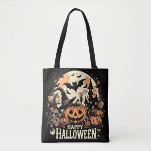 Bolso De Tela Noche Feliz de Halloween con Calabaza y Casa Embru