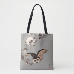 Bolso De Tela Noche japonesa de la luna de búho Woodcut Noche vo