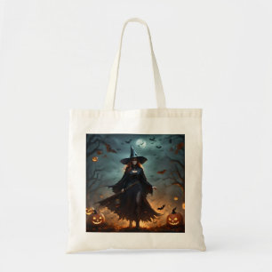 Bolso De Tela "Noche malvada: Asustada bruja de Halloween y sus 