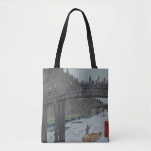 Bolso De Tela Noche Puente Kyobashi Vintage Ukiyo-e Arte Japonés