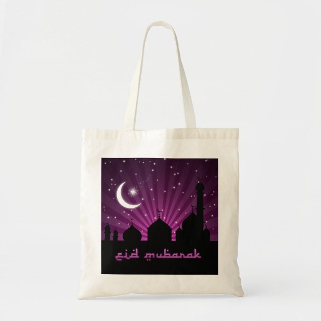 Bolso De Tela Noche Púrpura de la Mezquita Eid - Tote de presupu (Frente)