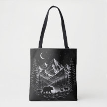 Noche Salvaje de Montaña Mística Estilo Linocut