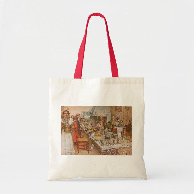 Bolso De Tela Nochebuena de Carl Larsson, Vacaciones Antiguas (Frente)