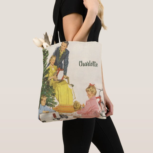 Bolso De Tela Nochebuena vintage, inauguración familiar (Detalle)