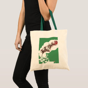 Bolso De Tela Nochebuena vintage, Santa Claus retro en trineo