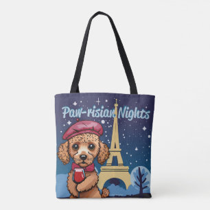 Bolso De Tela ¡Noches Paw-risian! Cute Poodle Totebag