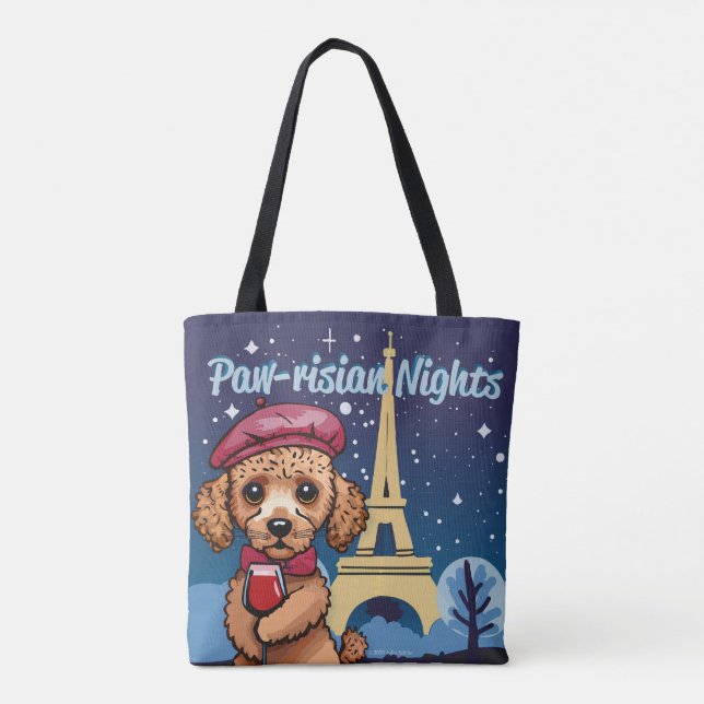 Bolso De Tela ¡Noches Paw-risian! Cute Poodle Totebag (Reverso)