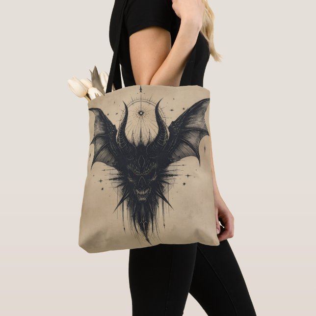 Bolso De Tela Nocturnal Guardian Tote – Gothic Bat Illustration  (Detalle)