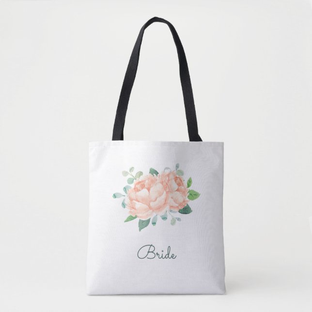 Bolso De Tela Nodal de Peach Peony Flowers (Anverso)