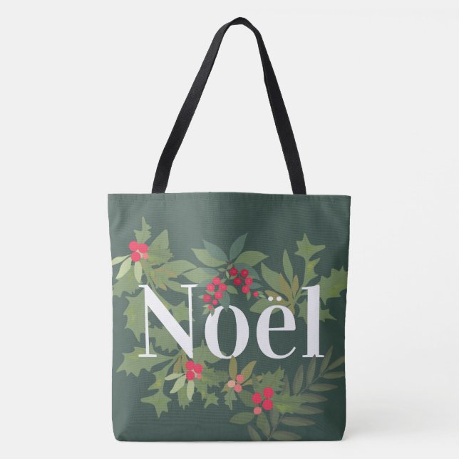 Bolso De Tela Noel evergreen, vacaciones de hojas y bayas (Anverso)