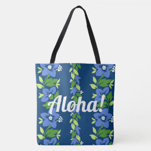 Bolso De Tela Noelani Lei Hawaii Banda Floral Azul