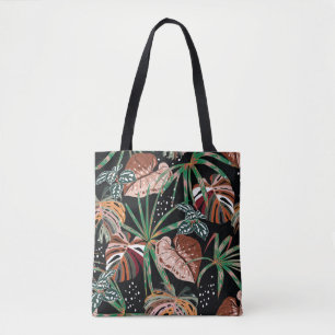 Bolso De Tela Noir tropical: Patrón de bosque exótico oscuro