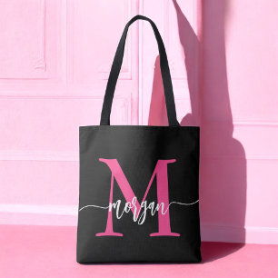Bolso De Tela Nombra de Monograma del guión moderno rosado calie