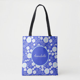 Bolso De Tela Nombrado Personalizado de patrón floral azul