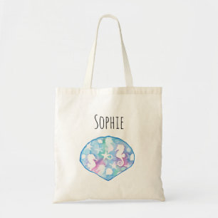 Bolso De Tela Nombre adaptable del Seahorse de la acuarela para