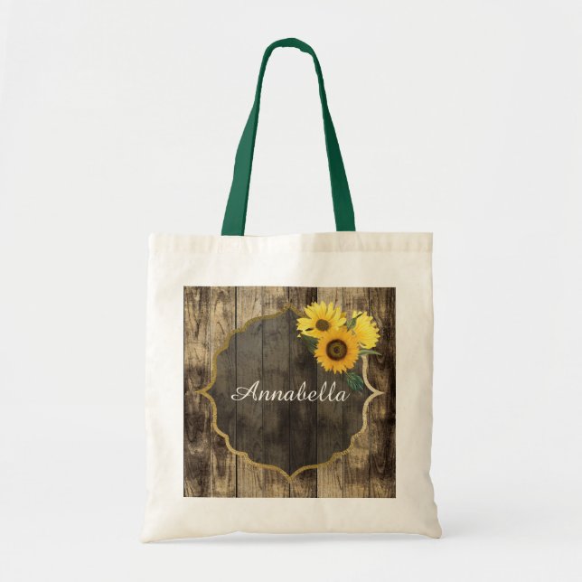 Bolso De Tela Nombre añadido del Boda de girasol ruso (Frente)