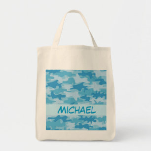 Bolso De Tela Nombre azul del camuflaje de Camo personalizado
