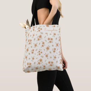 Bolso De Tela Nombre Beige Neutral Floral Boho Silvestre Ditsy