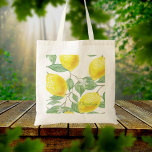 Bolso De Tela Nombre blanco del patrón limonero acuático<br><div class="desc">Jugoso y delicioso patrón de limón acuático moderno en amarillo,  verde y blanco. Plantilla para su nombre,  letras verdes. Lavado,  colores pálidos.</div>