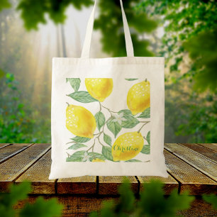Bolso De Tela Nombre blanco del patrón limonero acuático