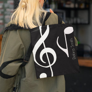 Bolso De Tela Nombre con Musical Notes blk.