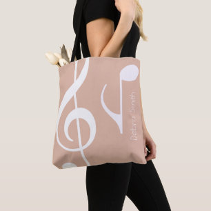 Bolso De Tela Nombre con notas musicales Rosa polvoriento (ambos