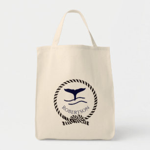 Bolso De Tela Nombre costero náutico Marina de ballena Azul