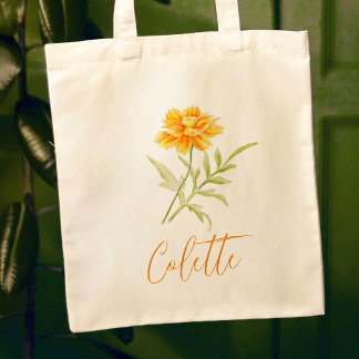 Bolso De Tela Nombre de arte de la flor del naranja ardiente cos