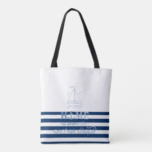 Bolso De Tela Nombre de barco náutico, Ancla Marina Azul Rayada