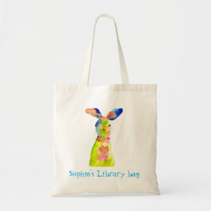 Bolso De Tela Nombre de biblioteca de conejito conejo lindo acua