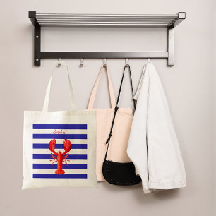 Bolso De Tela Nombre de bogavante rojo de franjas blancas azules