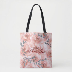 Bolso De Tela Nombre de Bonito elegante de Rosa de color de agua