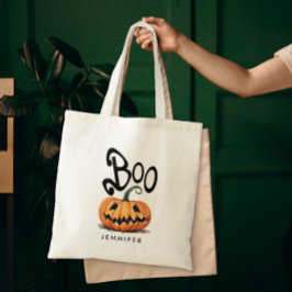 Bolso De Tela Nombre de calabaza de Halloween naranja Spooky Boo