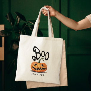 Bolso De Tela Nombre de calabaza de Halloween naranja Spooky Boo