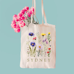 Bolso De Tela Nombre de dama de honor de flor silvestre rústica