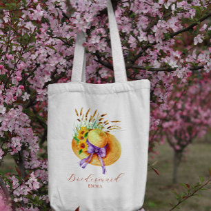 Bolso De Tela Nombre de dama de honor floral boho 