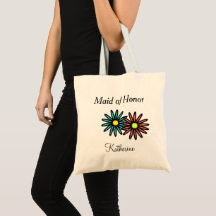 Bolso De Tela Nombre de Dama de Honor Flores Coral Turquesa