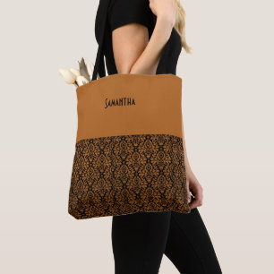 Bolso De Tela Nombre de Damasco Negro, Naranja de Victoria con p