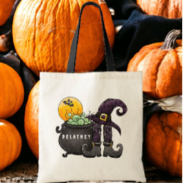 Bolso De Tela Nombre de dulces de Halloween de la bruja Caldera
