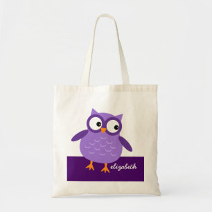 Bolso De Tela Nombre de encargo del búho púrpura lindo para su